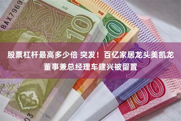 股票杠杆最高多少倍 突发！百亿家居龙头美凯龙董事兼总经理车建兴被留置