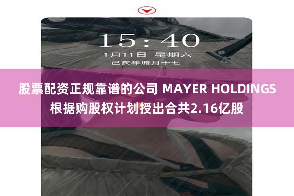 股票配资正规靠谱的公司 MAYER HOLDINGS根据购股权计划授出合共2.16亿股